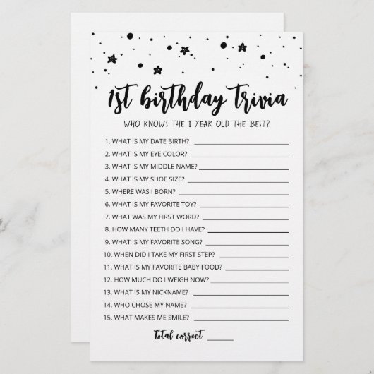 編集可能1st誕生日トリビア誕生日パーティーゲーム (正面/裏面)