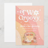 編集可能2グルービー誕生日招待状、ガールバット 招待状 (正面/裏面)