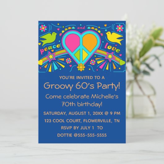 編集可能60のGroovy誕生日パーティーの招待 招待状 (スタンド正面)