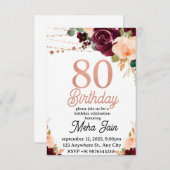 編集可能80番目の誕生日招待状の女性バラ 招待状 (正面/裏面)