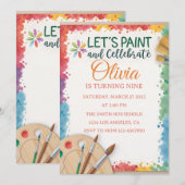 編集可能 みんなでペイントして祝おう 招待状 (正面/裏面)