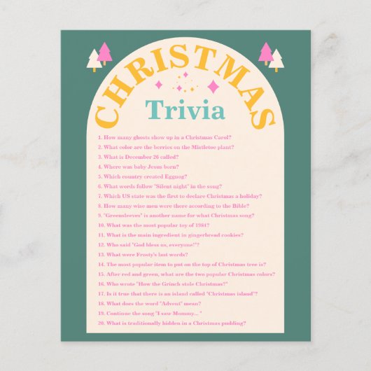 編集可能、クリスマストリビア、ホリデーゲームカード (正面)
