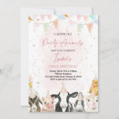 編集可能 パーティーアニマル募集中 ファームガールの誕生日 招待状 (正面)