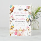 編集可能 パーティー好きな人集合 ファームガールの誕生日 招待状 (スタンド正面)