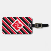編集可能 – モノグラムイニシャル赤白黒 ラゲッジタグ (正面横)