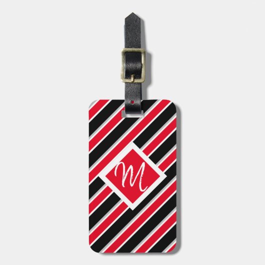 編集可能 – モノグラムイニシャル赤白黒 ラゲッジタグ (正面縦)