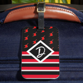 編集可能 - モノグラムイニシャル 赤 白 黒 ラゲッジタグ