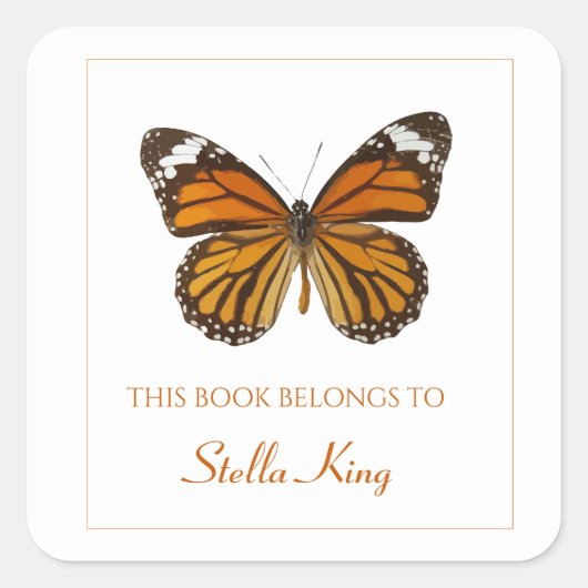 編集可能(昆虫)オオカバマダラ、モナーク蝶蔵書票 スクエアシール (正面)