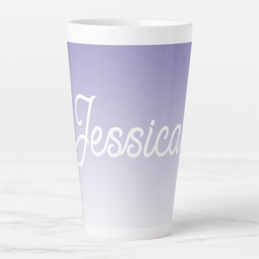 (編集可能)淡い紫の色グラデーションとテキスト カフェラテマグ (正面)