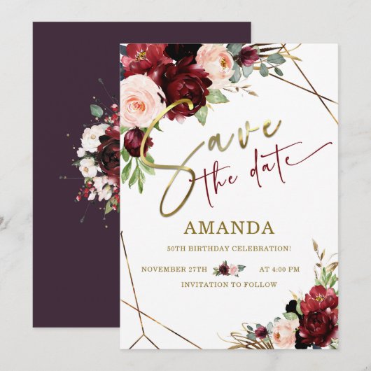 編集可能　５０歳の誕生日　保存日付 招待状 (正面/裏面)