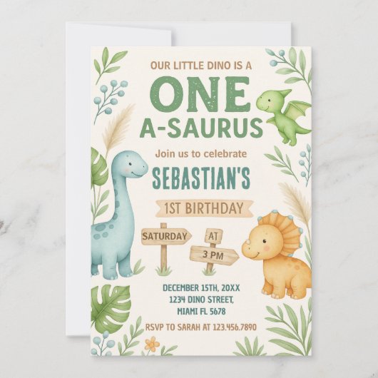 編集可能Dinoパーティー招待状 シーズンカード (正面)