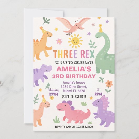 編集可能Dinoパーティー招待状 シーズンカード (正面)