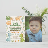 編集可能Dinoパーティー招待状(写真あり) シーズンカード (スタンド正面)