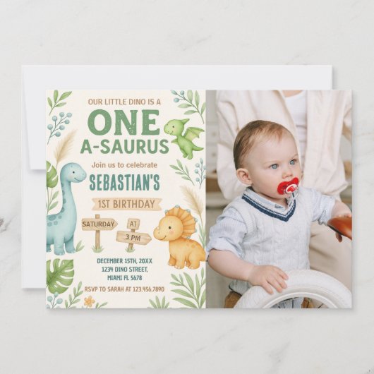 編集可能Dinoパーティー招待状（写真あり） シーズンカード (正面)