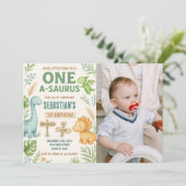 編集可能Dinoパーティー招待状(写真あり) シーズンカード (スタンド正面)