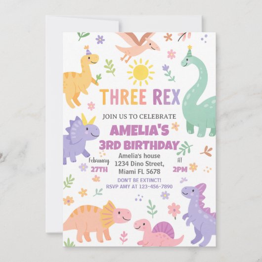編集可能Dinoパーティー招待状(男の子または女の子) シーズンカード (正面)