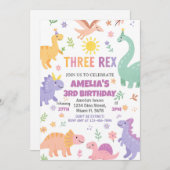 編集可能Dinoパーティー招待状(男の子または女の子) シーズンカード (正面/裏面)