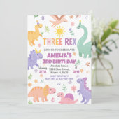 編集可能Dinoパーティー招待状(男の子または女の子) シーズンカード (スタンド正面)