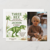 編集可能Dinoパーティー招待状（男の子または女の子） シーズンカード (正面/裏面)