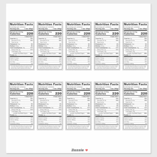 編集可能FDA準拠のカスタム栄養食品ラベル シール (シート)