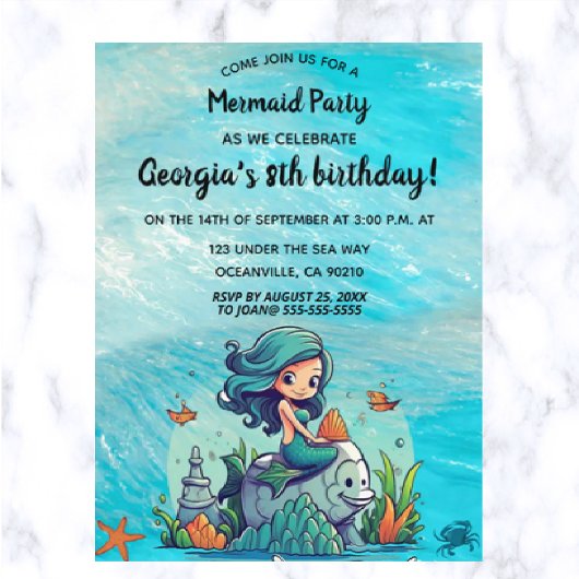 編集可能Mermaid招待状はがき インビテーションポストカード