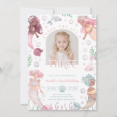 編集可能Mermaid第三誕生日招待状 招待状 (正面)