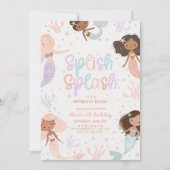 編集可能Mermaid誕生日招待状、Mermaid Bash 招待状 (正面)