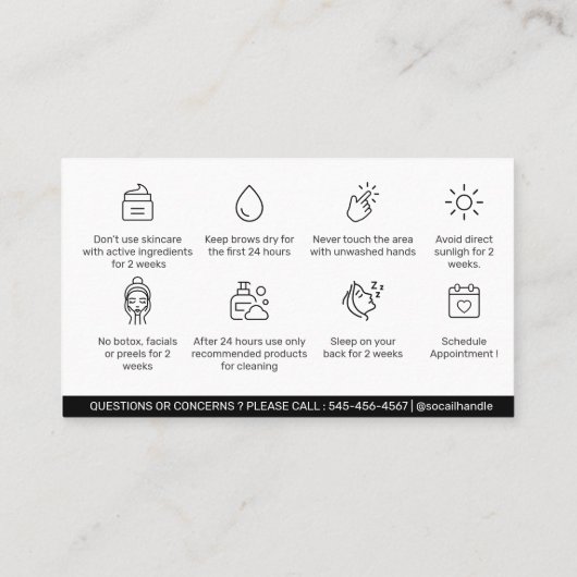 編集可能PMU Brow Microblading AfterCare  名刺 (裏面)