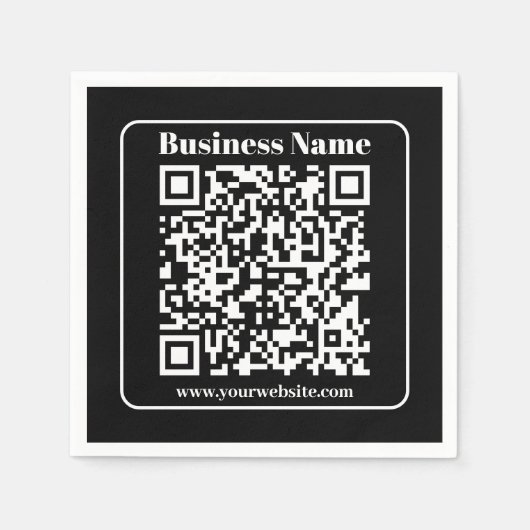 編集可能QRコードブラック&ホワイトレトロモダンスタイル スタンダードカクテルナプキン (正面)