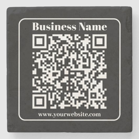 編集可能QRコードブラック&ホワイトレトロモダンスタイル ストーンコースター (正面)