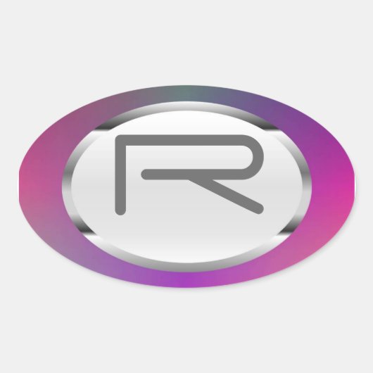 編集可能R "Purple Metallic"シルバー楕円ステッカー 楕円形シール (正面)