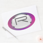編集可能R "Purple Metallic"シルバー楕円ステッカー 楕円形シール (封筒)