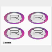 編集可能R "Purple Metallic"シルバー楕円ステッカー 楕円形シール (シート)
