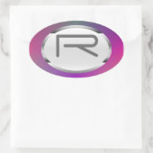編集可能R "Purple Metallic"シルバー楕円ステッカー 楕円形シール (バッグ)