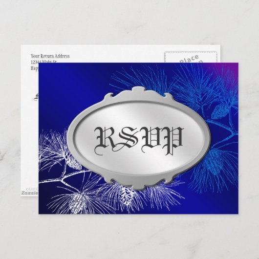 編集可能RSVPホリデーブルーホワイトパインポストカード ポストカード (正面/裏面)