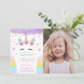 編集可能Unicornフォト招待状 招待状 (スタンド正面)