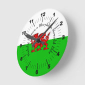 編集文字ウェルシュフラグレッドドラゴンクリスマス ラウンド壁時計 (傾斜)