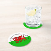 編集文字ウェールズ国旗の赤いドラゴンクリスマス ラウンドペーパーコースター (インサイチュ)