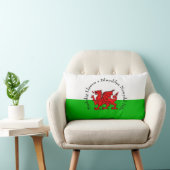 編集文字ウェールズ国旗の赤いドラゴンクリスマス ランバークッション (椅子)