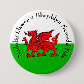 編集文字ウェールズ国旗の赤いドラゴンクリスマス 缶バッジ (正面)