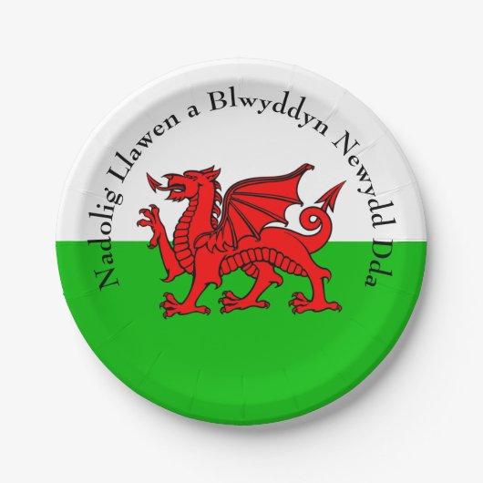 編集文字ウェールズ国旗Red Dragon Christmas 7" ペーパープレート (正面)