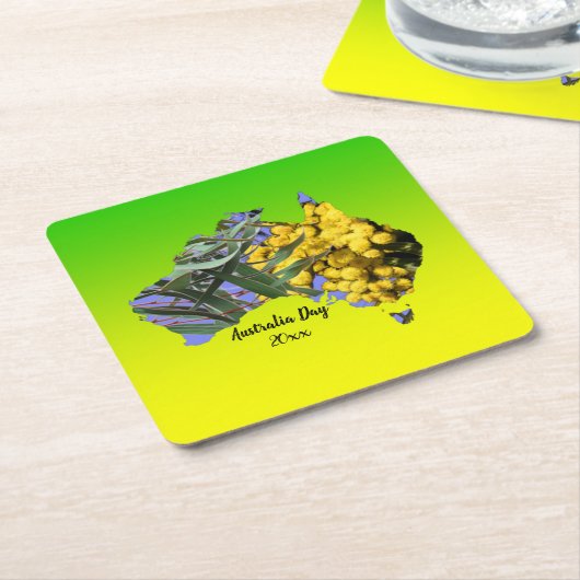 編集文字オーストラリアデイガムリーフワトル スクエアペーパーコースター (アングル)
