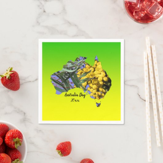 編集文字オーストラリアデイガムリーフワトル スタンダードカクテルナプキン (インサイチュ)