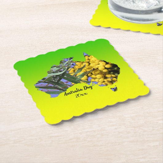 編集文字オーストラリアデイガムリーフワトル ペーパーコースター (アングル)