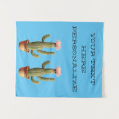 編集文字バナーサボテン花青の背景 タペストリー (正面(横))