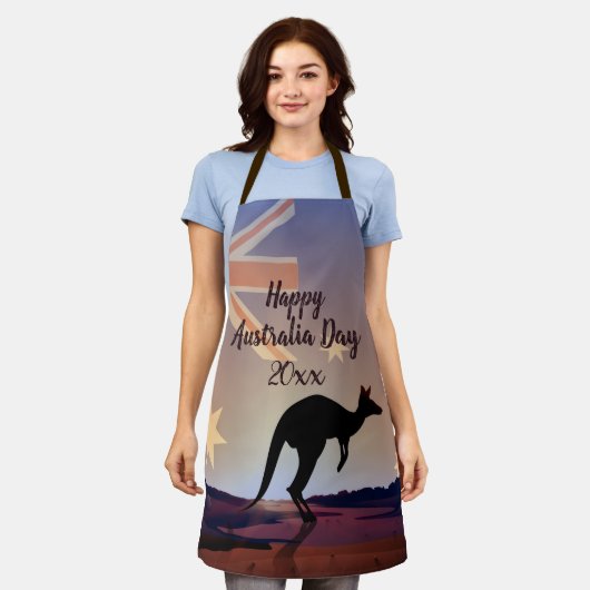 編集文字フラグKangarooオーストラリアの日 エプロン (着用した状態)
