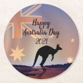 編集文字フラグKangarooオーストラリアの日 ラウンドペーパーコースター (正面)