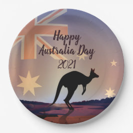 編集文字フラグKangaroo Australia Day 9" ペーパープレート