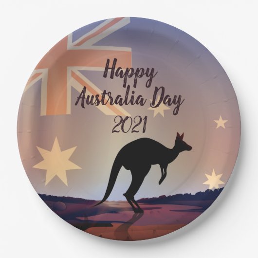 編集文字フラグKangaroo Australia Day 9" ペーパープレート (正面)