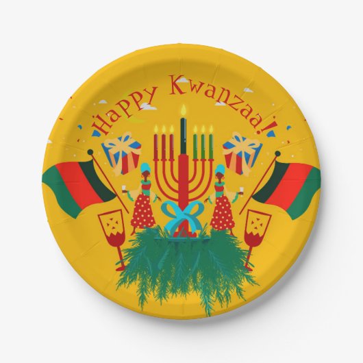 編集文字マッチングクワンザパーティー7" ペーパープレート (正面)